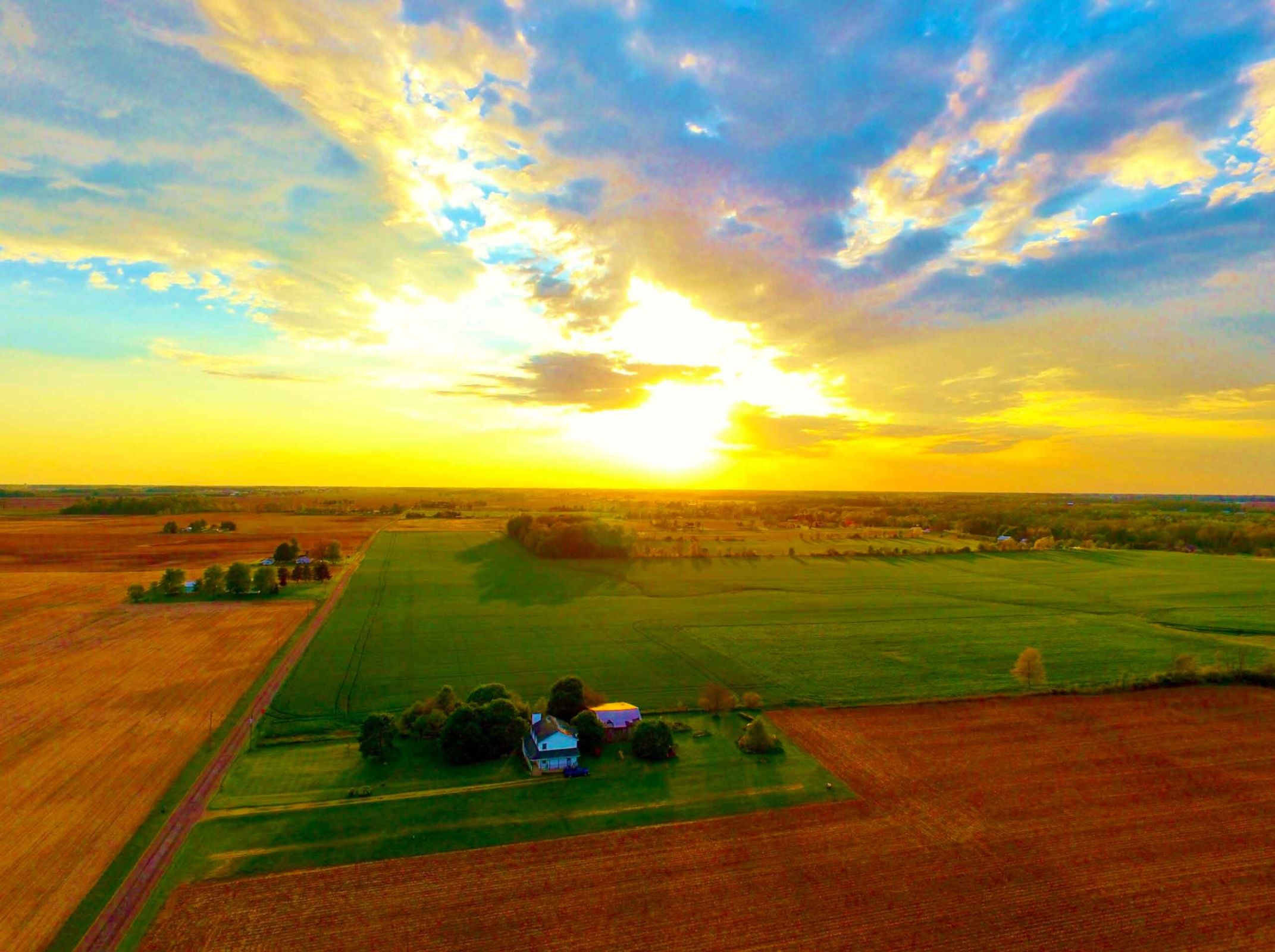 Farm at sunset